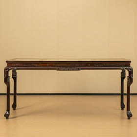 清 红木三镶云石云纹三弯腿画桌