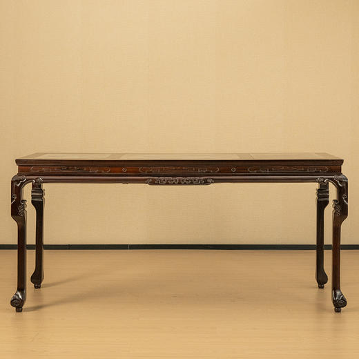 清 红木三镶云石云纹三弯腿画桌 商品图0