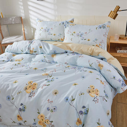 恒源祥全棉四件套床单被套枕套21支竹节棉床上套件紫薇1.5米床200*230cm 商品图2