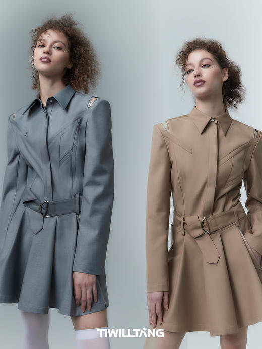 TIWILLTANG启世录“烟色玫瑰”拉链分割连衣裙女春季长袖衬衫裙 商品图2