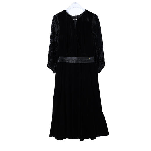 AHM-5570新中式复古黑色丝绒春季新款时尚优雅气质显瘦中长裙 商品图4