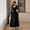 HT-8302实拍春季新款赫本法式显瘦气质小黑裙配玫瑰花项链 商品缩略图0