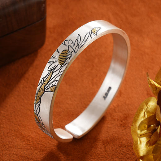 子佩集S999银【梦里幽昙】手镯【YS016】带金色2403 商品图1