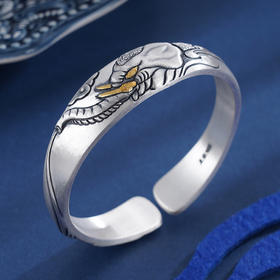 子佩集S999银【吉祥如意】手镯【YS018】带金色嵌真金2403