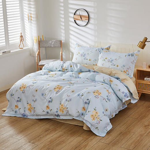 恒源祥全棉四件套床单被套枕套21支竹节棉床上套件紫薇1.5米床200*230cm 商品图5