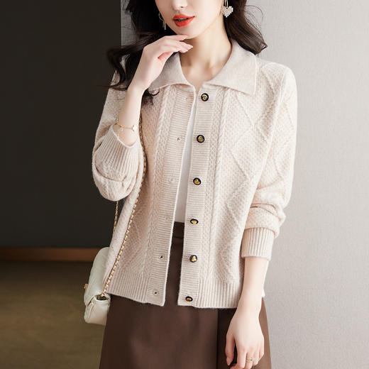 CC26-8026翻领毛衣女士短款外套春秋2024新款早春小外搭上衣针织开衫批发 商品图0