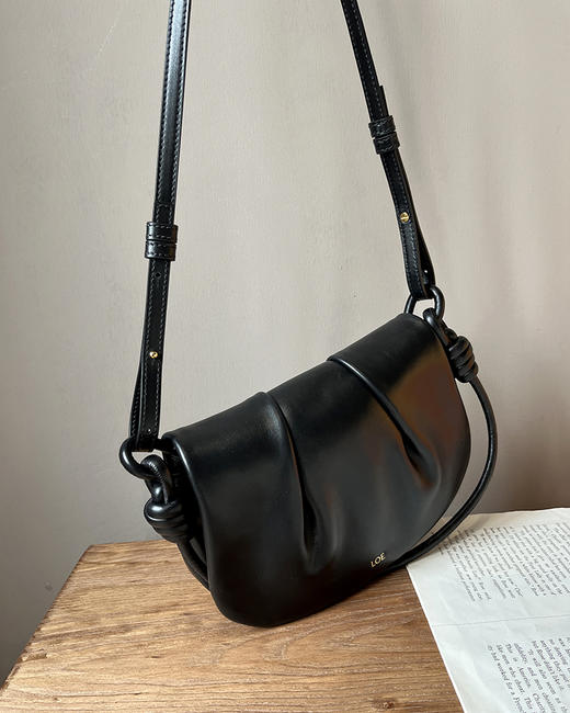 单品包邮 现货 THS 3.9-无 loe家 大牛工厂 paseo闪亮黑色Napa小牛皮挎包 CQ1307 商品图4