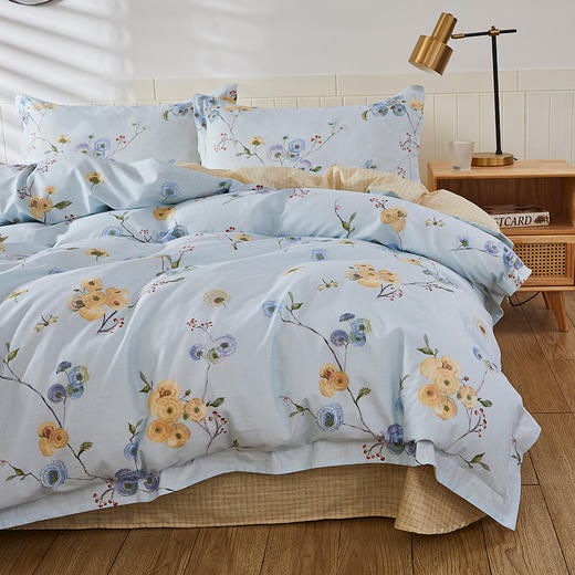 恒源祥全棉四件套床单被套枕套21支竹节棉床上套件紫薇1.5米床200*230cm 商品图1