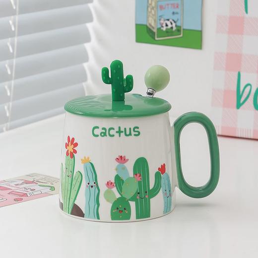 陶瓷马克杯清新仙人掌大容量带盖勺家用情侣早餐奶牛办公室咖啡杯 商品图5