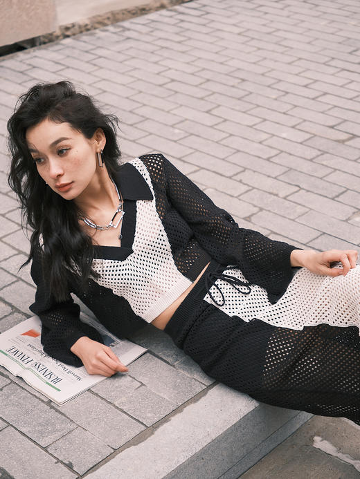 黑白拼接翻领上⾐ 商品图0