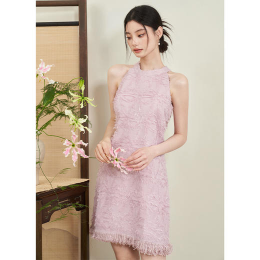 西遇小香风连衣裙女新款挂脖高级感名媛流苏收腰短裙V0050527 商品图3