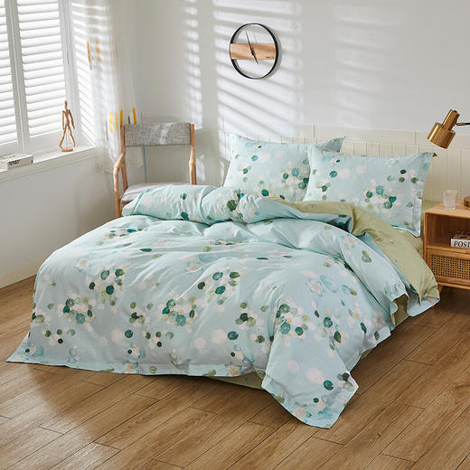 恒源祥全棉四件套床单被套枕套21支竹节棉 盛夏荷塘1.5米床200*230cm 商品图3