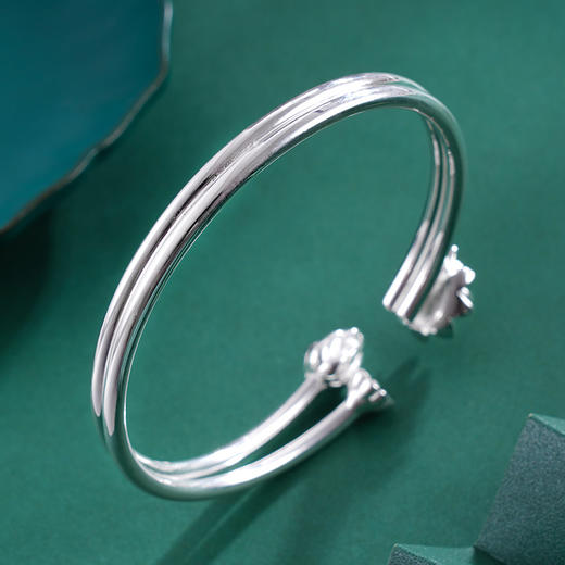 子佩集S999银【折荷有赠】手镯【BA50108】开口莲花可转动两个圈2403 商品图2