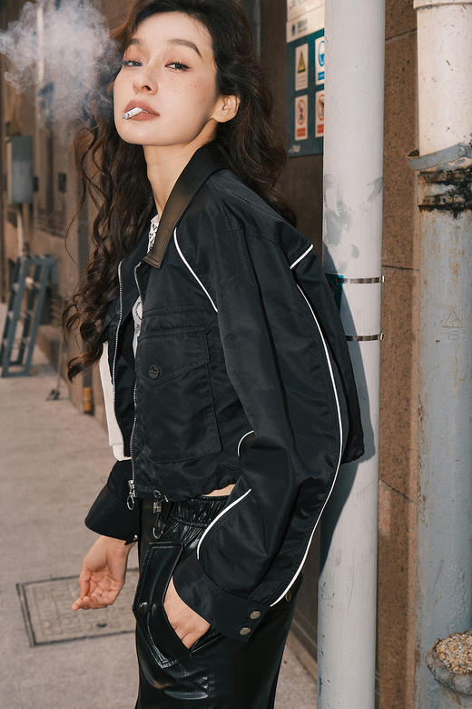 尼龙拼皮短款外套 商品图1