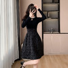 HT-6609实拍新中式针织连衣裙女春季新款高级感黑色提花日常小礼服裙子 商品缩略图1