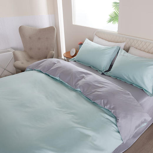 恒源祥60支长绒棉四件套简约纯色刺绣套件高端礼盒装 牛油果绿200*230cm 商品图3