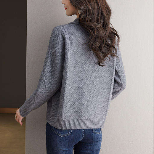 CC26-8026翻领毛衣女士短款外套春秋2024新款早春小外搭上衣针织开衫批发 商品图3