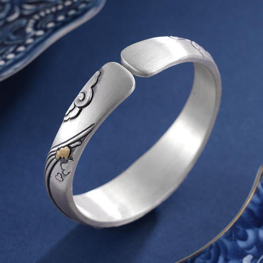 子佩集S999银【吉祥如意】手镯【YS018】带金色嵌真金2403 商品图2