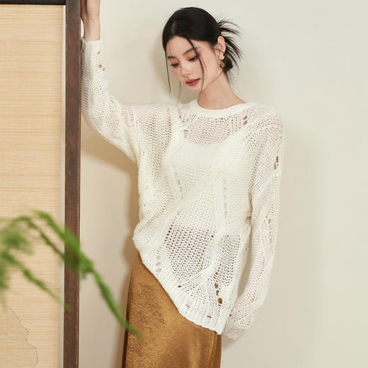 西遇日系麻花镂空慵懒风毛衣女新品软糯针织衫D0030257 商品图2