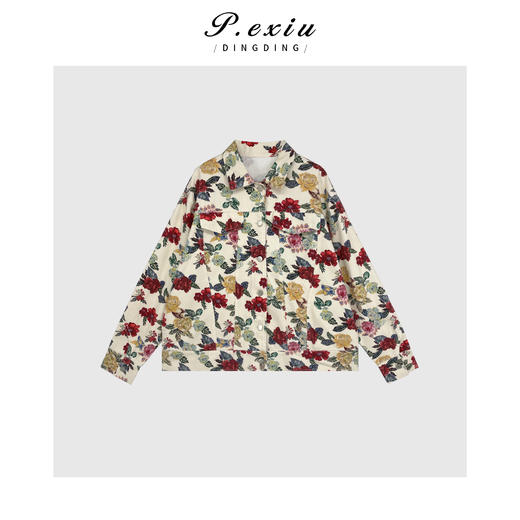 03-4潘依绣丁丁宠粉【旷野蔷薇】复古文艺花朵印花牛仔外套 D6262 商品图1