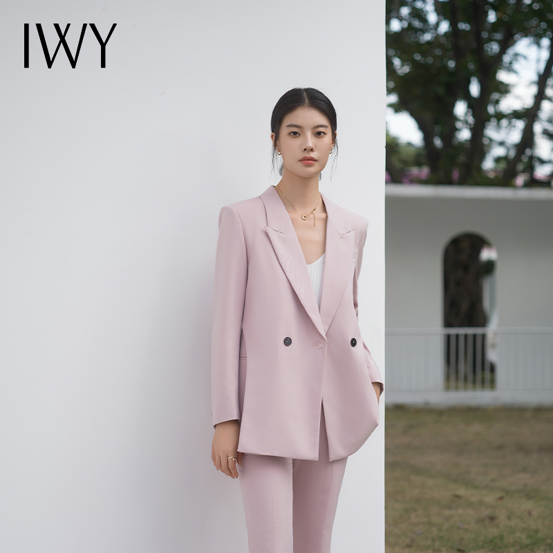 IWY/粉色西装套装宽松休闲西服新款高级女神范套装设计感通勤C13520+P33520