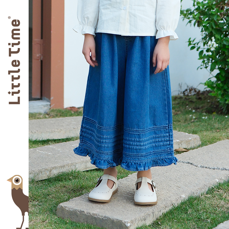 littletime女童宽松裤子2024春装新款阔腿裤裙裤春秋中大童牛仔裤