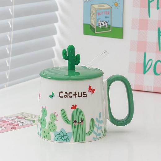 陶瓷马克杯清新仙人掌大容量带盖勺家用情侣早餐奶牛办公室咖啡杯 商品图6