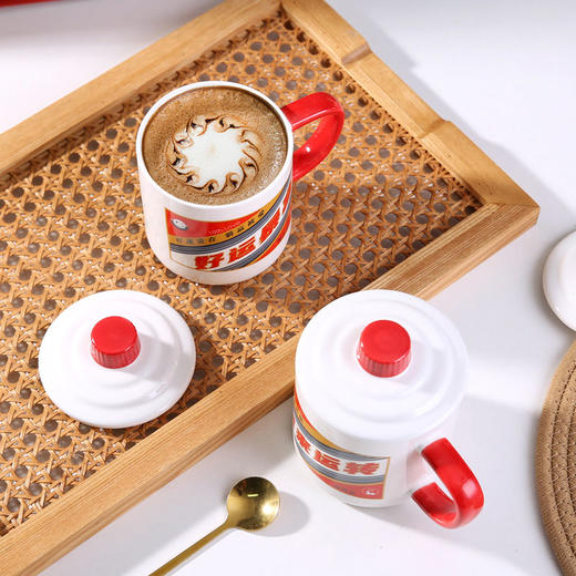 创意网红搞怪白酒水杯情侣办公室陶瓷马克杯带盖勺男女咖啡牛奶杯 商品图4