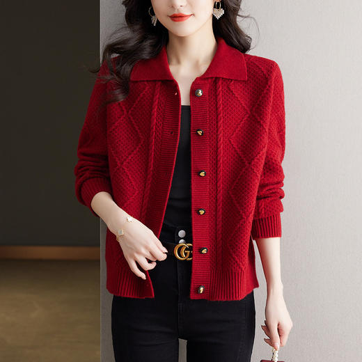 CC26-8026翻领毛衣女士短款外套春秋2024新款早春小外搭上衣针织开衫批发 商品图1