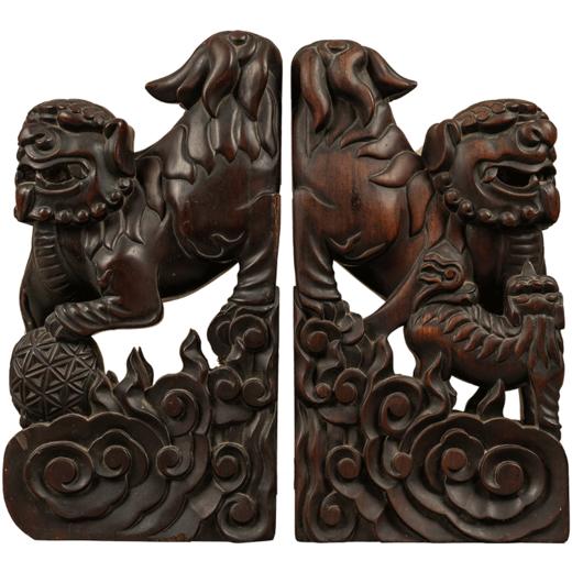 清 红木雕狮子摆件（一对） 商品图5