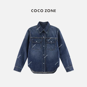 COCO ZONE 100棉复古翻领休闲牛仔衬衫经典单排扣外套24C10261