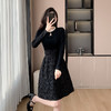 HT-6609实拍新中式针织连衣裙女春季新款高级感黑色提花日常小礼服裙子 商品缩略图3
