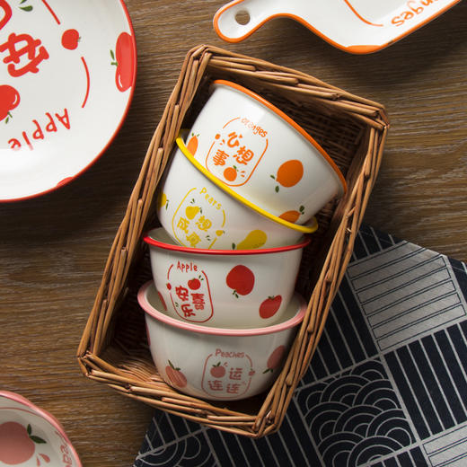 【大号彩碗2个装】家用水果祝福卡通系列陶瓷碗 大号汤碗釉下彩厚边碗 商品图2