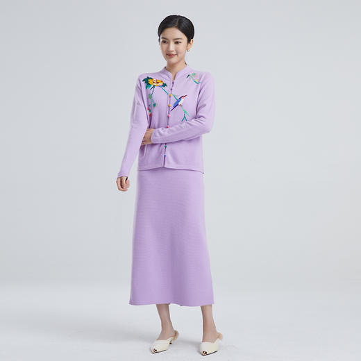 东黎 • 山羊绒女士春秋紫色嵌花中国风开衫 3819 商品图3