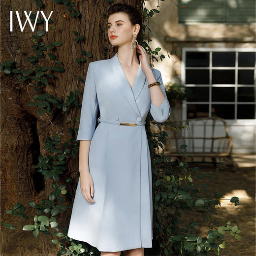 IWY/高级感蓝色西装连衣裙女春夏新款气质职业主持人上镜裙Q1056 商品图3
