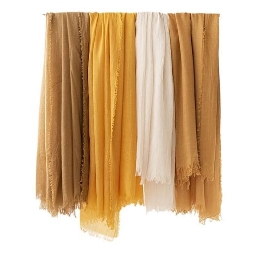 雀说 春棉麻亚麻丝巾围巾女春款纯色毛边纱巾FH24-5559 商品图4