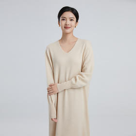 东黎 • 山羊绒女士春秋V领简约两面穿连衣裙 4070