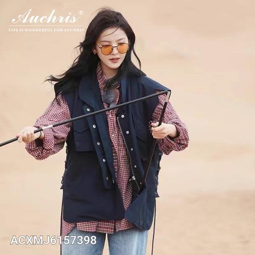 AUChris 章若楠同款  美式复古格子拼接衬衫ACXMJ6157[福利品] 商品图1