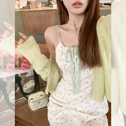 <曾小咸推荐>【减龄少女感】绿色碎花吊带连衣裙 商品图2