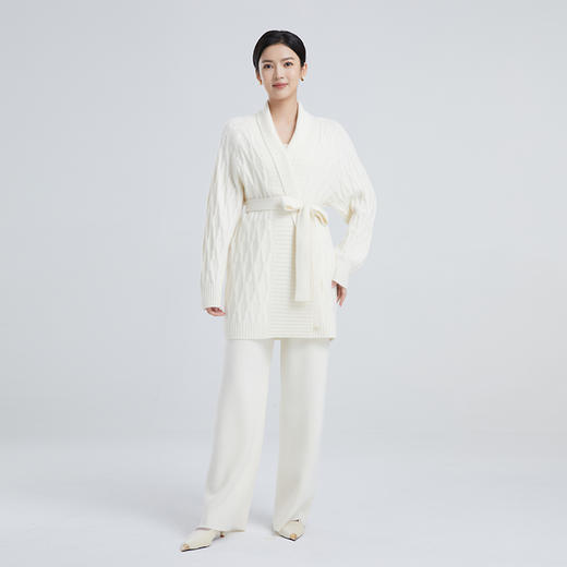 东黎 • 山羊绒女士春秋绞花系带中长款开衫 4040 商品图4