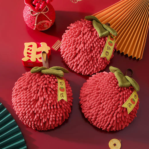 【擦手必备；柿柿如意】喜庆擦手巾，毛绒吸水，卫生方便，干爽不粘；厨卫两用，实用百搭；快来送礼，名副其实的节日好礼！ 商品图1