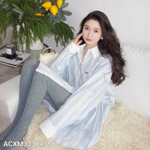 AUChris刘雯同款  男友风刺绣蓝白条纹衬衫ACXMJ3374[福利品] 商品图3