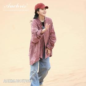 AUChris 章若楠同款  美式复古格子拼接衬衫ACXMJ6157[福利品]