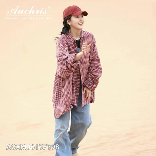 AUChris 章若楠同款  美式复古格子拼接衬衫ACXMJ6157[福利品] 商品图0