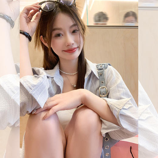 <曾小咸推荐>【休闲日常】蓝色条纹休闲套装 商品图3