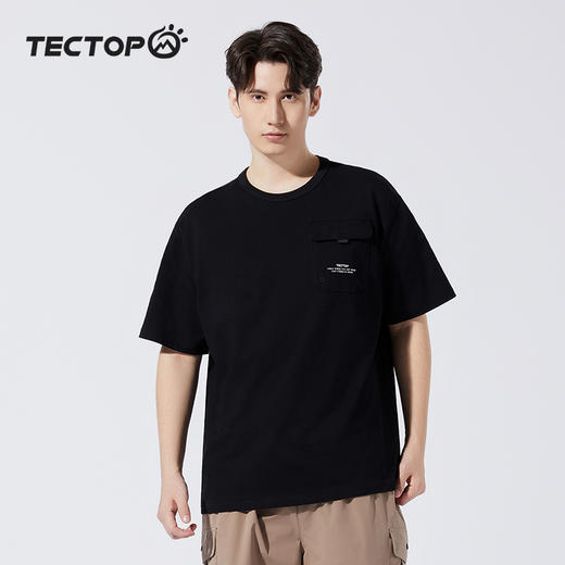 探拓户外春夏男式圆领短袖舒适全棉简约宽松清爽柔软透气纯色百搭 商品图1