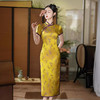 春夏新款，日常修身金色高考走秀长款中老年气质改良旗袍XL-24093 商品缩略图2