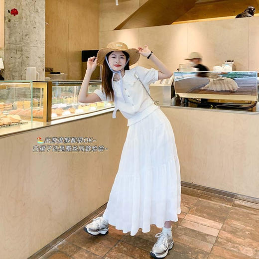 <曾小咸推荐>【海岛日记】白色泡泡袖衬衫+半裙 商品图1