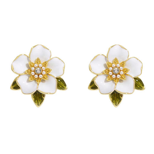 时尚简约气质清晰优雅滴油茶花耳环女2024年新款甜美花朵耳钉耳饰 商品图4