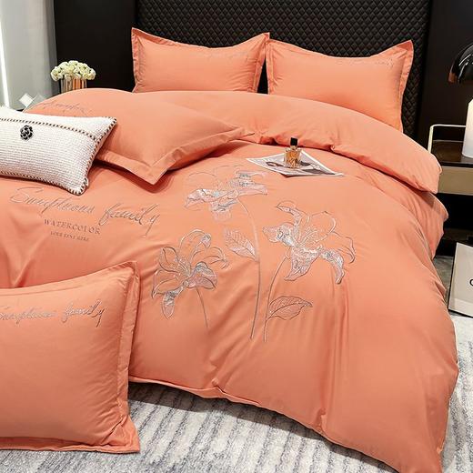 TZW-北欧风花开富贵纯色刺绣四件套床单被罩可裸睡亲肤款床上用品 商品图6